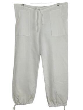 White Gauzy Lightweight Pants Drawstring Waist & Hem Relaxed Summer Linen-Style